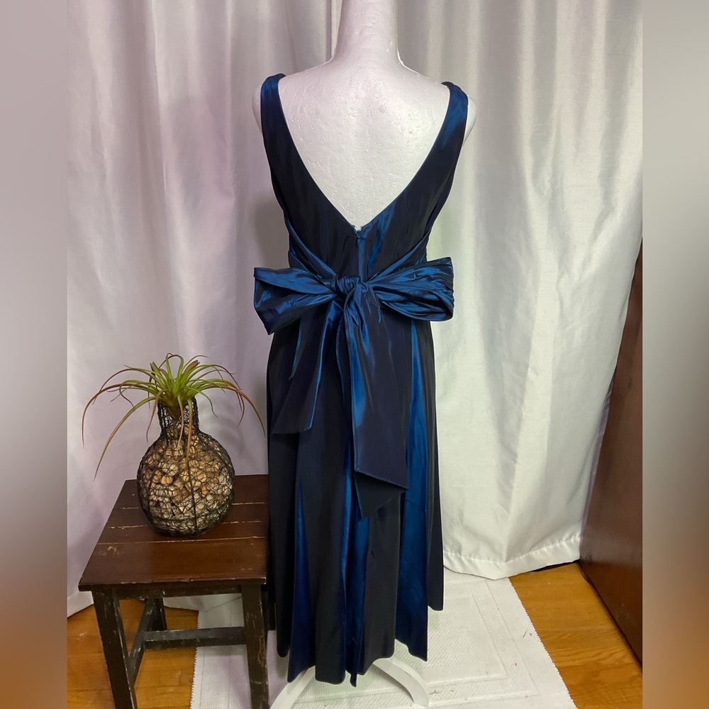 Suzi Chin for Maggy Boutique Blue Ruched Maxi Dress V neck Sleeveles - Picture 6 of 13